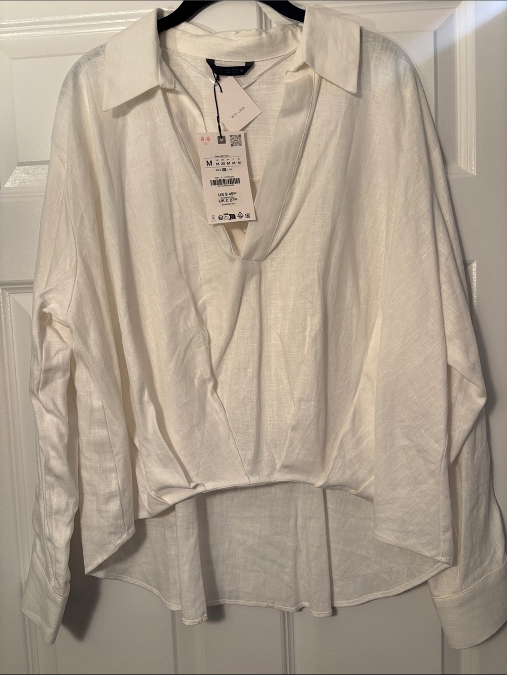 Zara White Button-Down Draped Collared Shirt